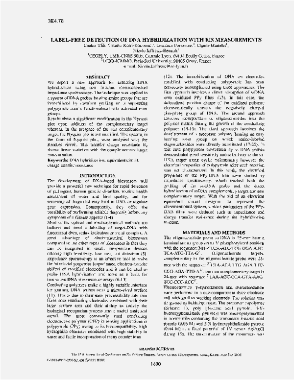 (PDF) Label-free detection of DNA hybridization with EIS measurements