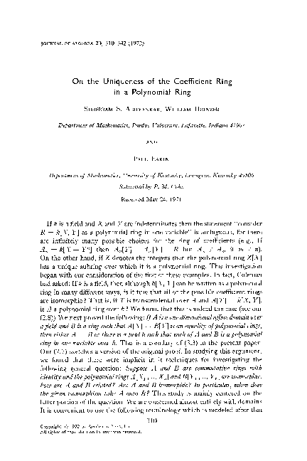 (PDF) On the uniqueness of the coefficient ring in a polynomial ring