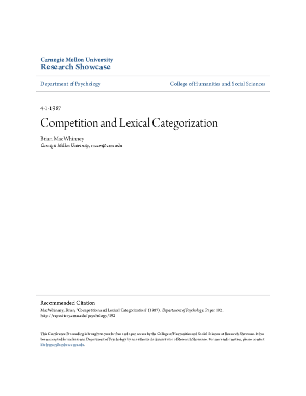 (PDF) Competition and lexical categorization