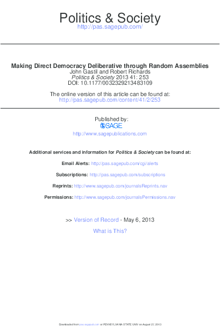 (PDF) Making Direct Democracy Deliberative through Random Assemblies