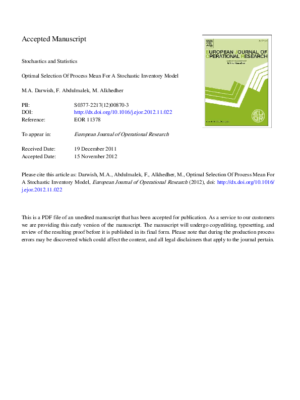(PDF) Optimal selection of process mean for a stochastic inventory model