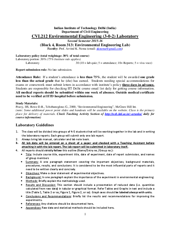  PDF CVL212 Environmental Engineering 3 0 2 Laboratory Laboratory 