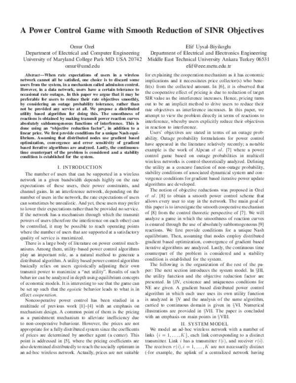 (PDF) A power control game with smooth reduction of SINR objectives