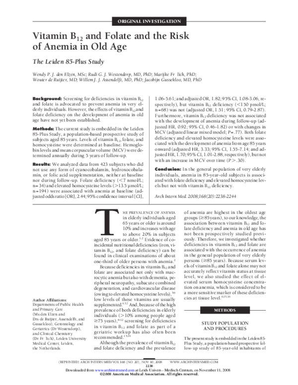 (PDF) Vitamin B12 and Folate and the Risk of Anemia in Old Age