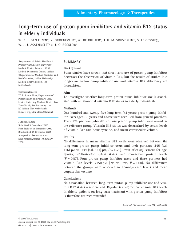 (PDF) Long-term use of proton pump inhibitors and vitamin B12 status in ...