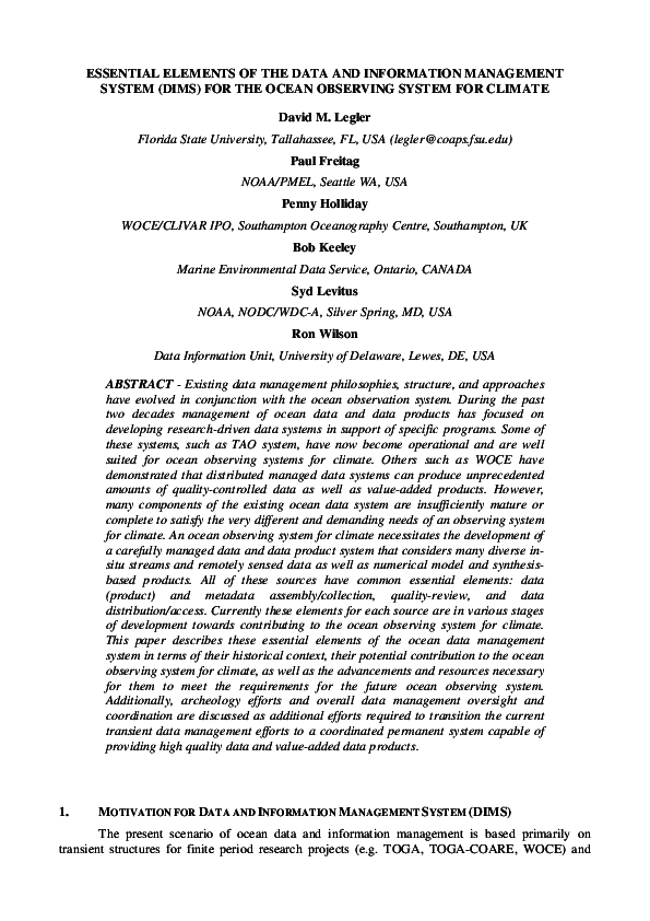 (PDF) Essential Elements of the Data and Information Management System ...
