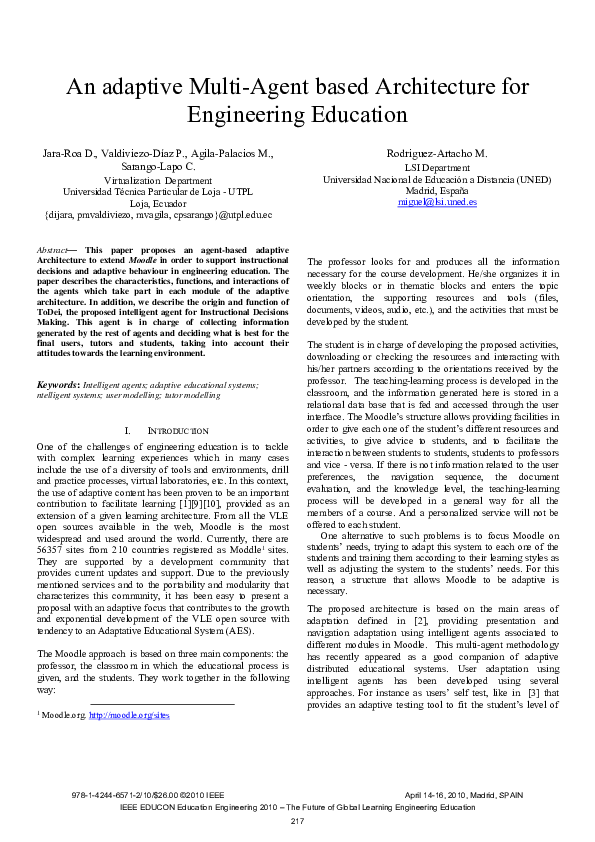 (PDF) An adaptive multi-agent based architecture for engineering education