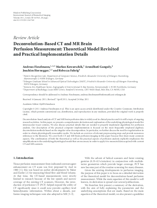 (PDF) Deconvolution-Based CT and MR Brain Perfusion Measurement ...