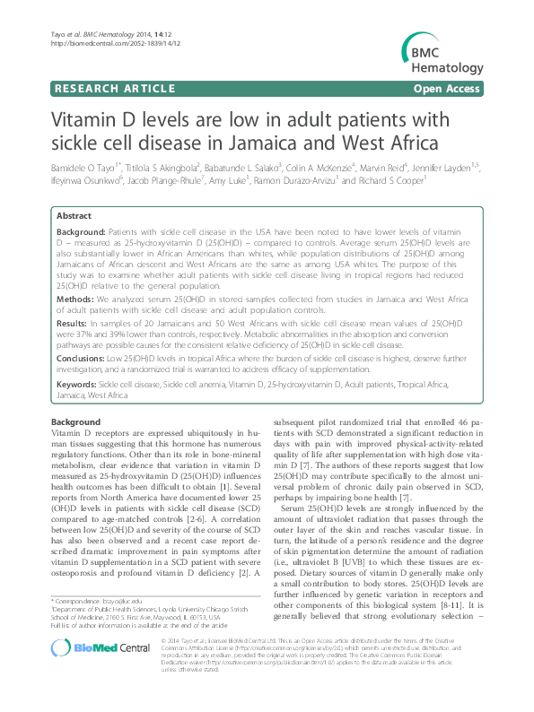 (PDF) Vitamin D levels are low in adult patients with sickle cell ...