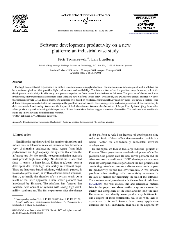 (PDF) Software development productivity on a new platform: an ...