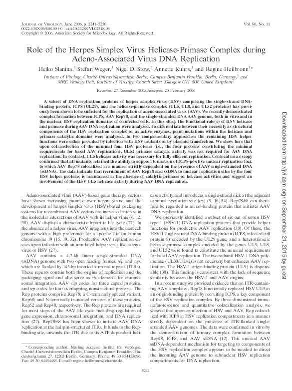 (PDF) Role of the Herpes Simplex Virus Helicase-Primase Complex during ...