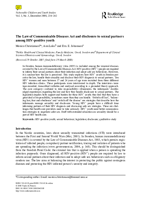 (PDF) The Law of Communicable Diseases Act and disclosure to sexual ...
