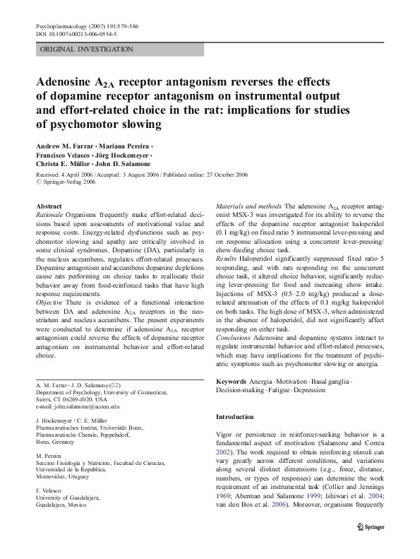 (PDF) Adenosine A2A receptor antagonism reverses the effects of ...
