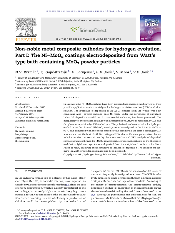 Non-noble metal composite cathodes for hydrogen evolution. Part I: The ...