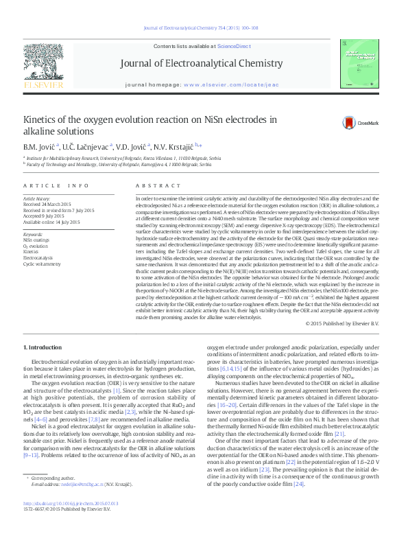 Kinetics of the oxygen evolution reaction on NiSn electrodes in ...