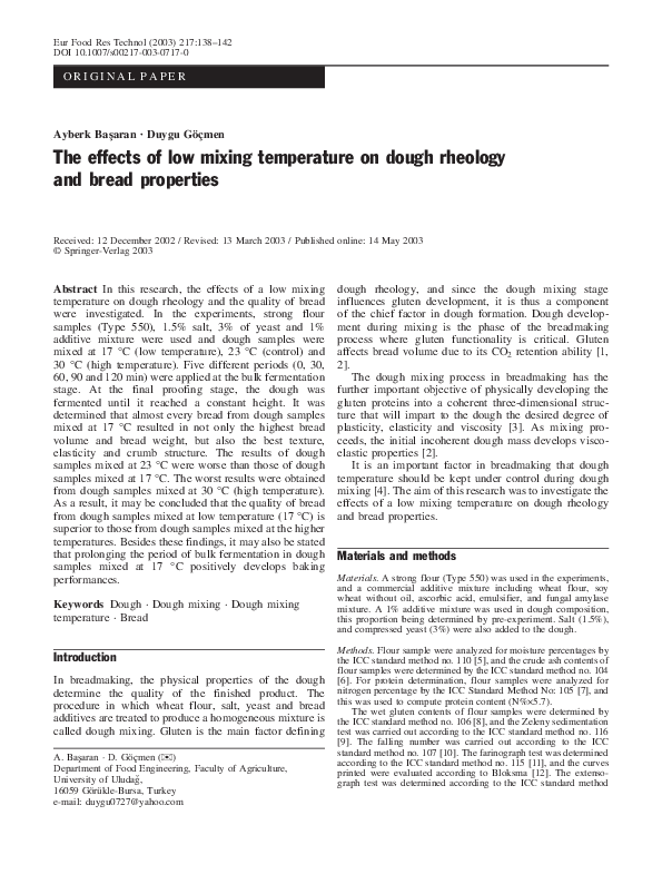 (PDF) The effects of low mixing temperature on dough rheology and bread ...
