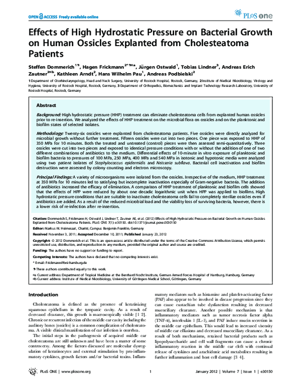 (PDF) Effects of High Hydrostatic Pressure on Bacterial Growth on Human ...