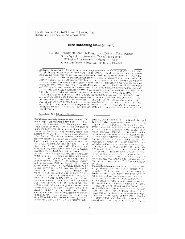 (PDF) Rice Ratooning Management