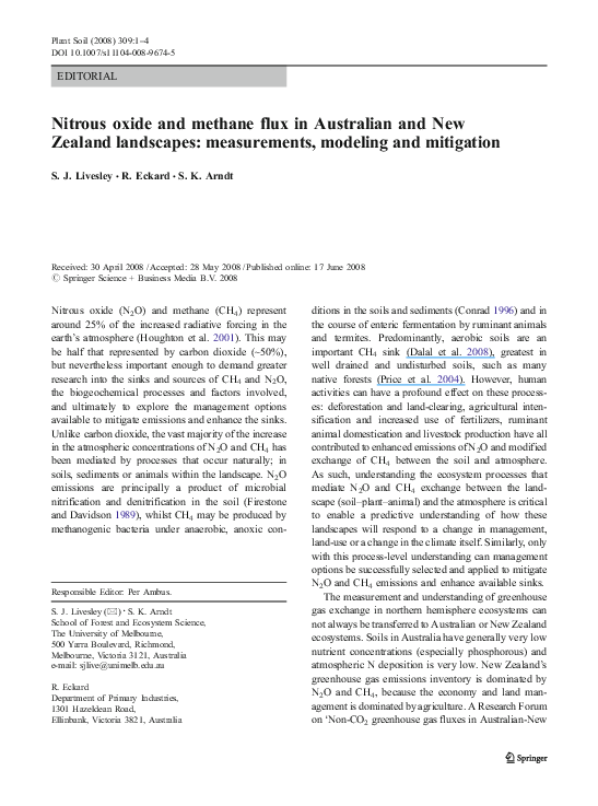 (PDF) Nitrous oxide and methane flux in Australian and New Zealand ...