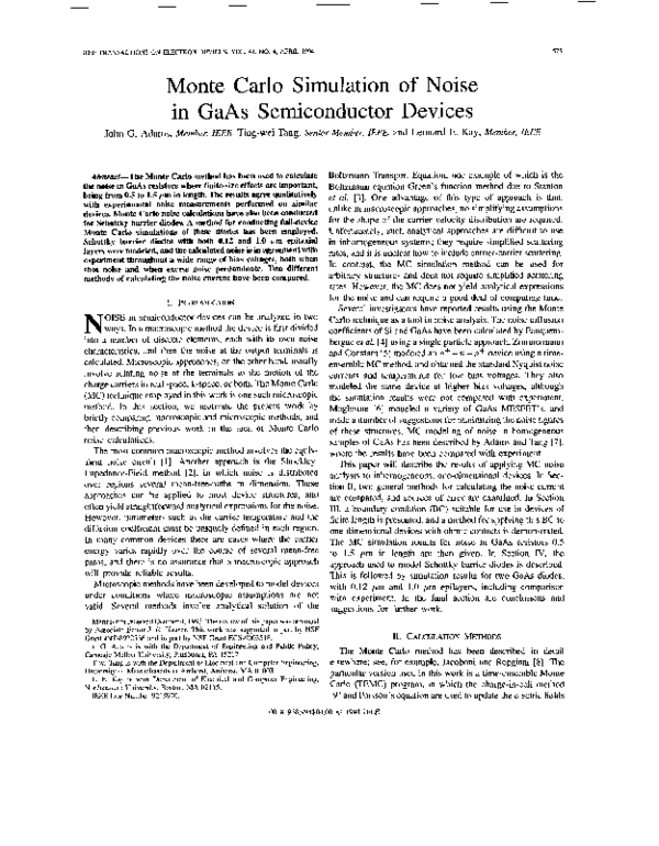(PDF) Monte Carlo simulation of noise in GaAs semiconductor devices