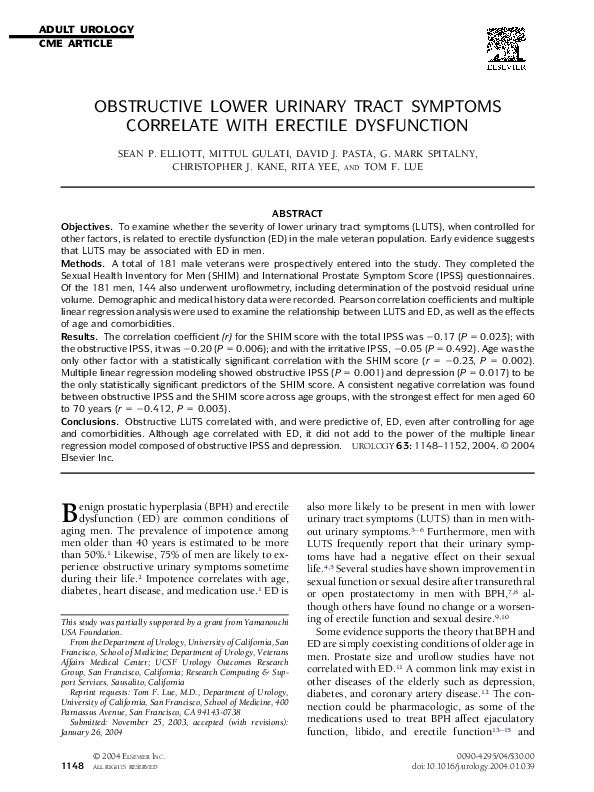 (PDF) Obstructive lower urinary tract symptoms correlate with erectile ...