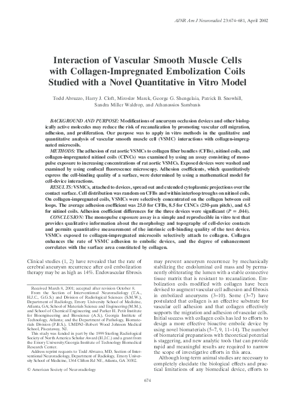 (PDF) Interaction of vascular smooth muscle cells with collagen ...