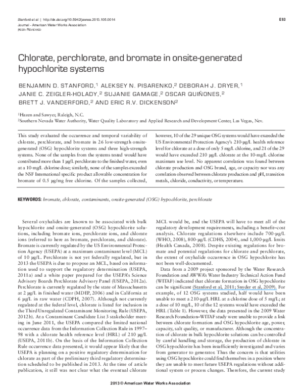 (PDF) Chlorate, perchlorate, and bromate in onsite-generated ...