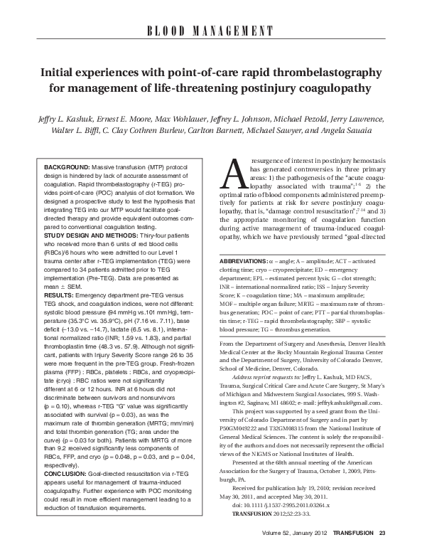 (PDF) Initial experiences with point-of-care rapid thrombelastography ...