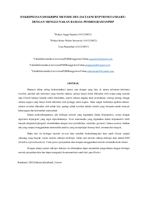 (PDF) ENKRIPSI DAN DESKRIPSI METODE DES (DATAENCRYPTIONSTANDART