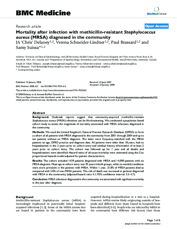 (PDF) Mortality after infection with methicillin-resistant ...