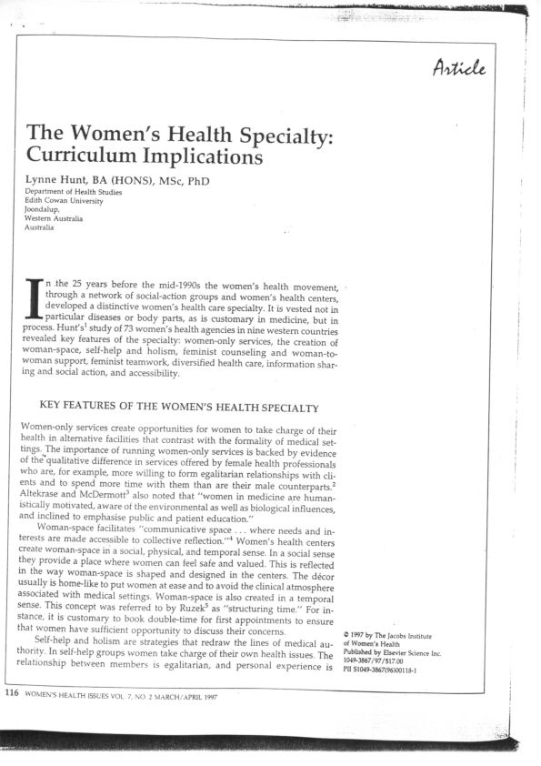 (PDF) The Women's Health Specialty Curriculum Implications Lynne
