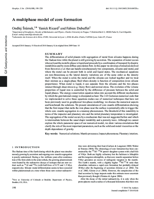 (PDF) A multiphase model of core formation