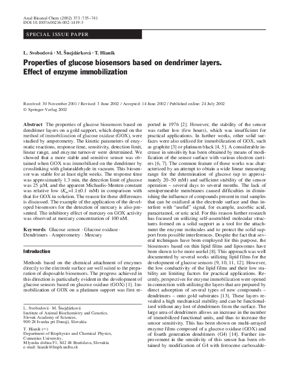 (PDF) Properties of glucose biosensors based on dendrimer layers ...
