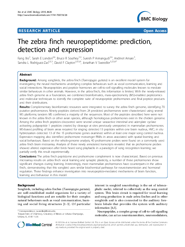 (PDF) The zebra finch neuropeptidome prediction, detection and