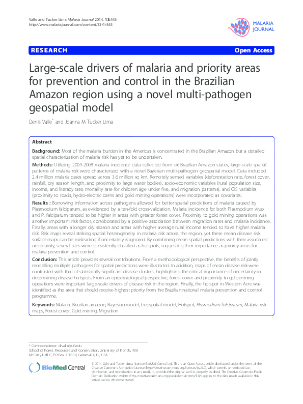 (PDF) Large-scale drivers of malaria and priority areas for prevention ...