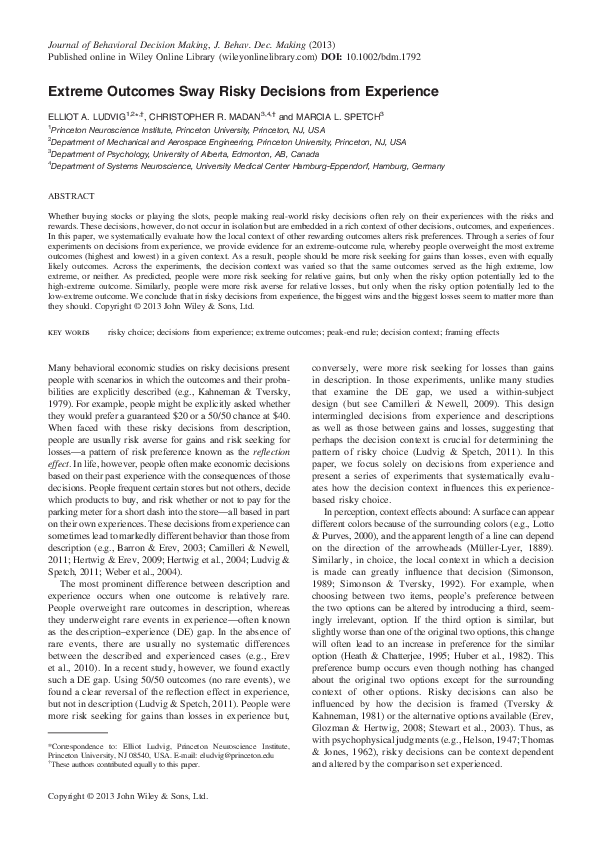 (PDF) Extreme Sway Risky Decisions from Experience