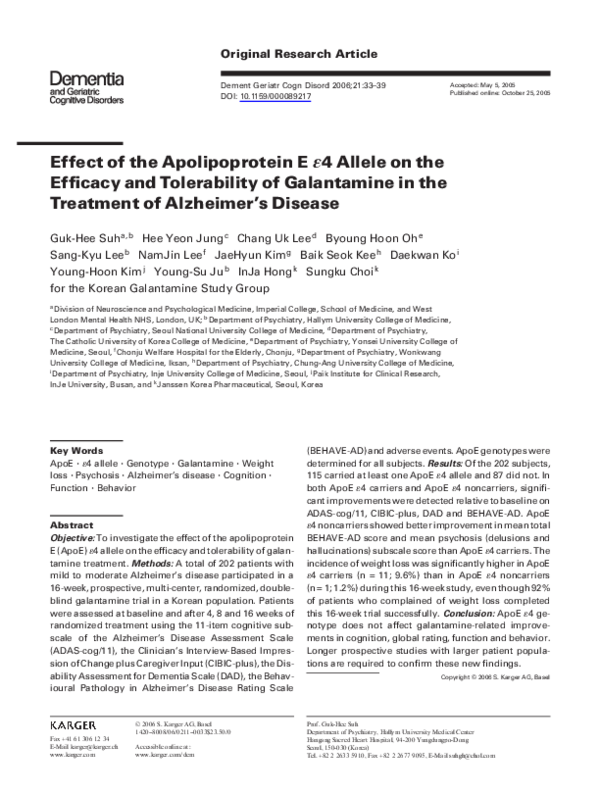 (PDF) Effect of the Apolipoprotein E &4 Allele on the Efficacy and ...