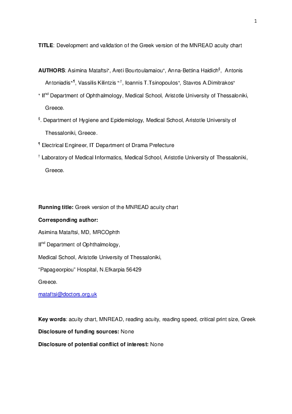 (PDF) Development and validation of the Greek version of the MNREAD ...