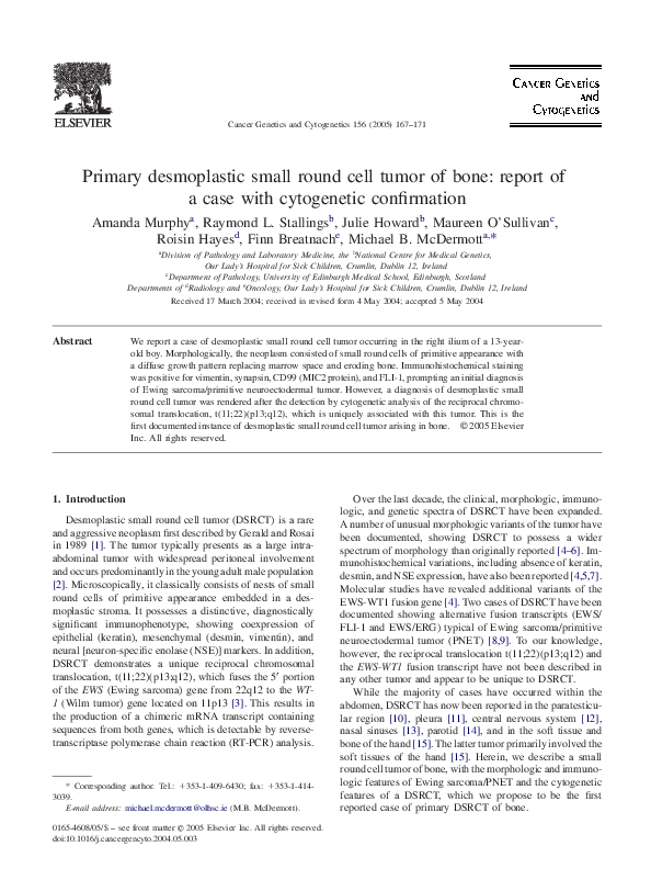 (PDF) Primary desmoplastic small round cell tumor of bone: report of a ...