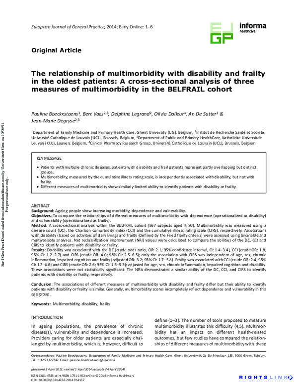 (PDF) The relationship of multimorbidity with disability and frailty in ...