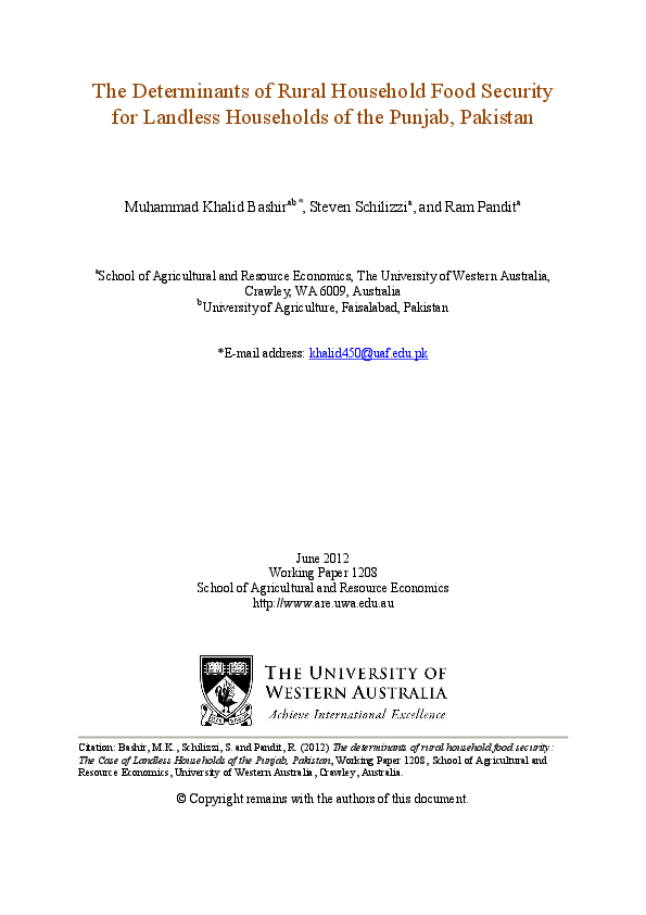 (PDF) The Determinants of Rural Household Food Security for Landless ...