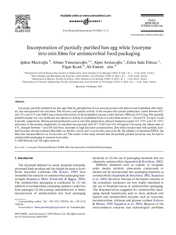 (PDF) Incorporation of partially purified hen egg white lysozyme into ...