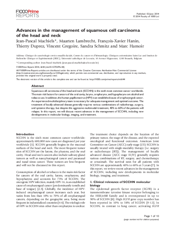 (PDF) Advances in the management of squamous cell carcinoma of the head ...