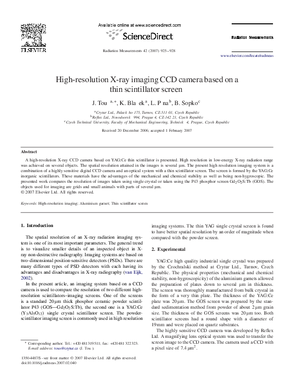 (PDF) High-resolution X-ray imaging CCD camera based on a thin ...