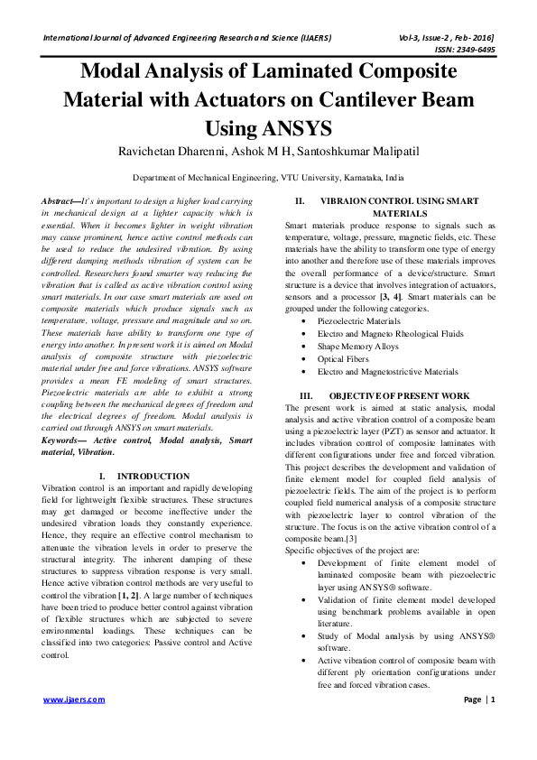 Modal Analysis of Laminated Composite Material with Actuators on