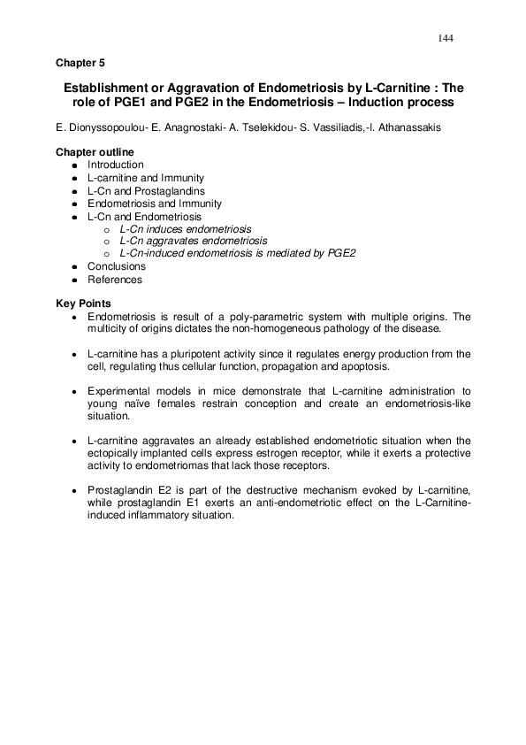 PDF) Establishment or aggravation of endometriosis by L-carnitine: the role  of PGE1 and PGE2 in the endometriosis-induction process