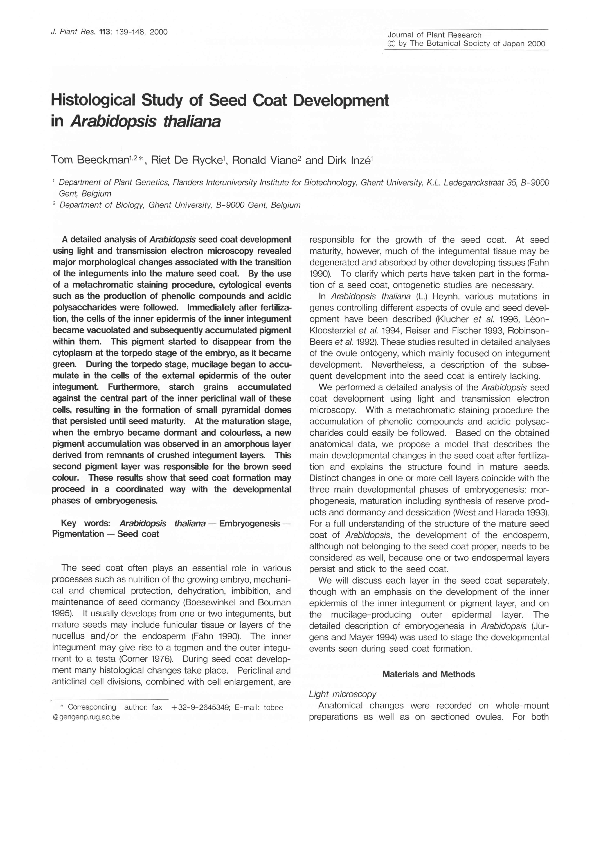 (PDF) Histological Study of Seed Coat Development in Arabidopsis thaliana