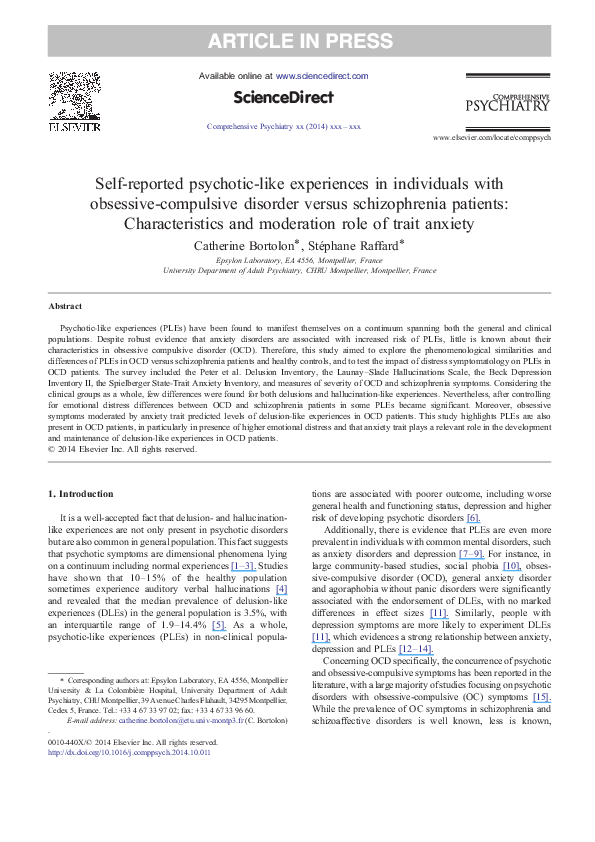 PDF Self reported psychotic like experiences in individuals