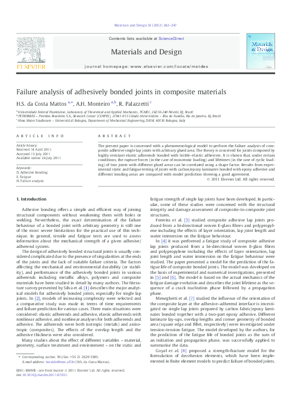 (PDF) Failure analysis of adhesively bonded joints in composite materials