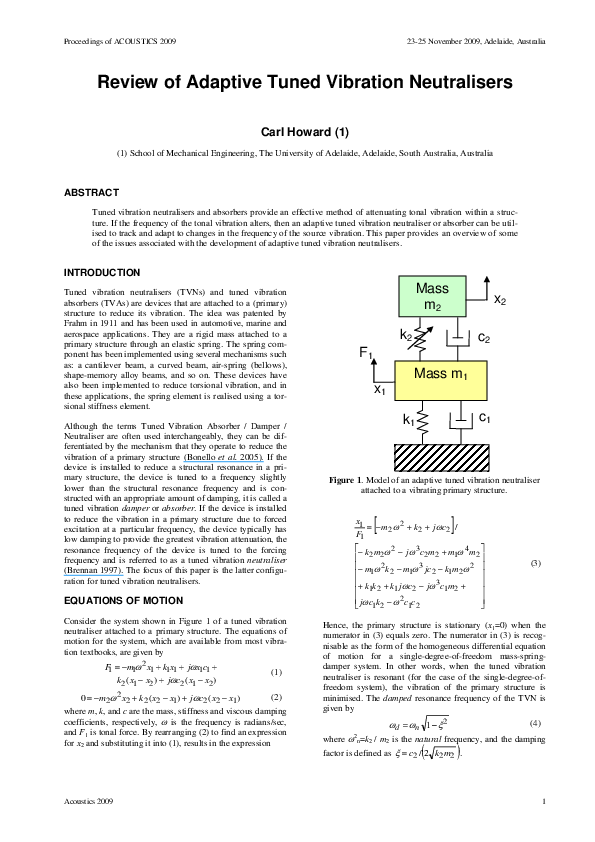 (PDF) Review of adaptive tuned vibration neutralisers